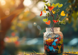 heart leaves growing on a plant in a jar during the fall