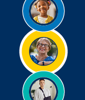 3 sets of circles with a child, elderly woman and a man with a broken arm in the center