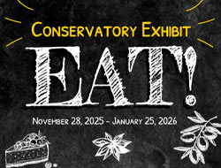 Illustration of Conservatory Exhibit, EAT! written on a blackboard