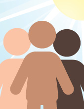 illustration of 3 stick figures in the sun